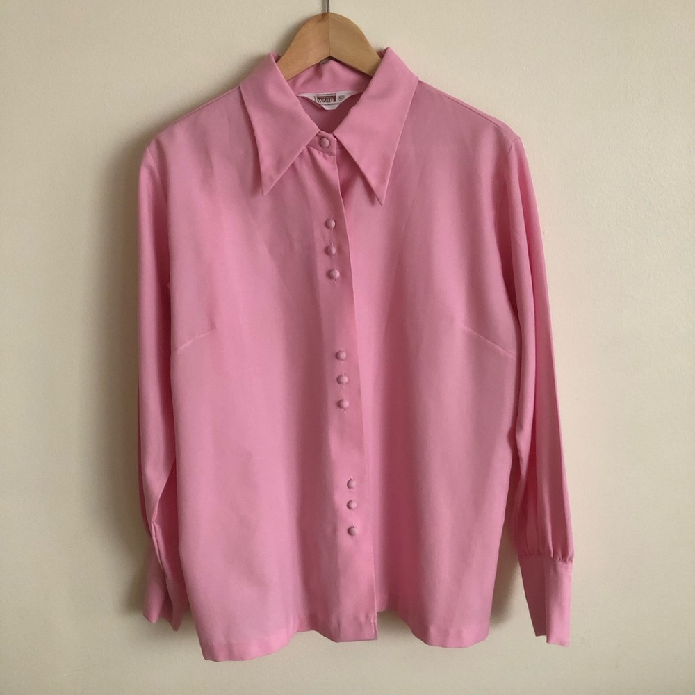 Vintage 60’s Montgomery Ward Pink Polyester Button Up Shirt - M/L